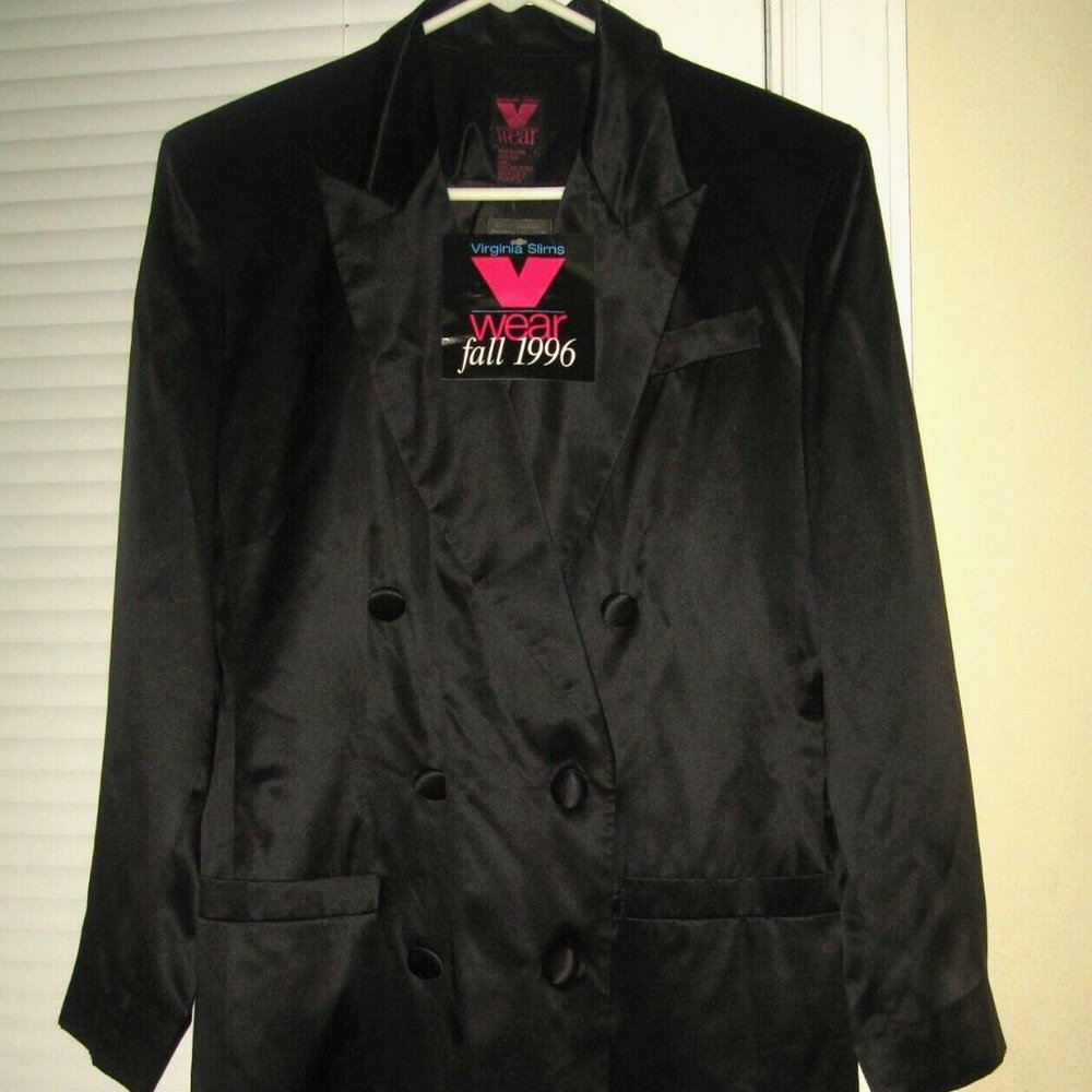 NWT 1996 V WEAR VIRGINIA SLIMS Black 100% Silk Blazer SZ Small